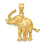 14k Satin Diamond-cut Elephant Pendant