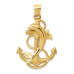 14k Large Polished and Satin Dolphin on Anchor Charm