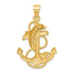14k Large Polished and Satin Dolphin on Anchor Charm - Image 3
