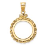 Wideband Distinguished Coin Jewelry 14k Polished Rope and Diamond-cut 16.5mm x 1.35mm Screw Top Coin Bezel Pendant - Image 3