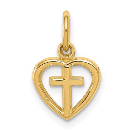 14k Small Cross in Heart Charm