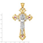 14k Two-tone Large Polished with Red CZs Crucifix Pendant - Image 3