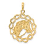 14k Solid Polished Horse Head in Horseshoe Frame Pendant - Image 3