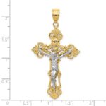 14k Two-tone INRI Fleur De Lis Crucifix Pendant - Image 3