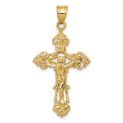 14k INRI Fleur De Lis Crucifix Pendant