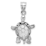 14K White Gold Solid Polished 3-D Turtle with Moveable Head and Legs Pendant - Image 3