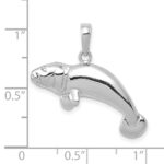 14K White Gold Solid Polished Manatee Pendant - Image 4