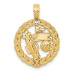 14k Solid Polished Golf Theme Circle Pendant