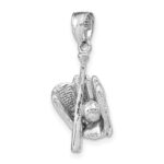 14K White Gold Polished 3-D Glove/Bat/Baseball Pendant - Image 4