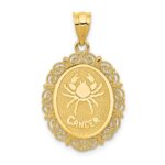 14k Solid Satin Polished Cancer Zodiac Oval Pendant