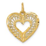 14K Polished Diamond-cut Filigree Heart Pendant