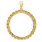 Wideband Distinguished Coin Jewelry 14k Diamond-cut with Rope 32.7mm Prong Coin Bezel Pendant