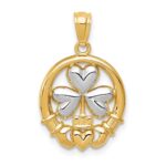 14k Rhodium-plated Shamrock and Claddagh Pendant