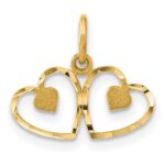 14k Satin And Diamond-cut Two Hearts Charm