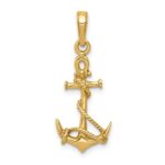 14k 3-D Anchor with Shackle and Entwined Rope Pendant