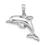 14K White Gold 3-D Puffed Dolphin Pendant - Image 4