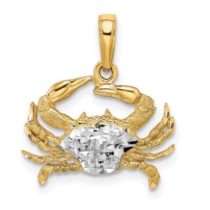 14k and White Rhodium Diamond-cut Blue Crab Pendant