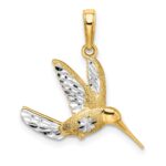 14k and White Rhodium Diamond-cut Hummingbird Pendant