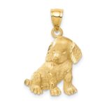 14k Satin Diamond-cut Dog Charm