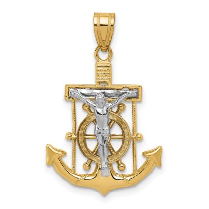14k Two-tone Diamond-cut Mariners Crucifix Pendant
