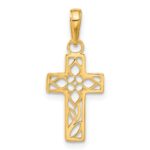 14K Cut-out Flower In Diamond-cut Cross Charm - Image 3