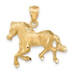 14K Satin Diamond-cut Trotting Horse Pendant