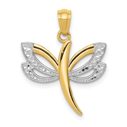14k and White Rhodium Dragonfly Pendant