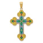 14K Multi-color Acrylic Enameled Flower Center Budded Cross Pendant - Image 4