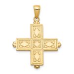 14K Etched Square Cross with Floral Reverse Pendant