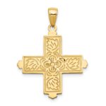 14K Etched Square Cross with Floral Reverse Pendant - Image 4