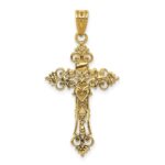14K Two-Tone Medium Lacy-Edge Inri Crucifix Pendant - Image 4