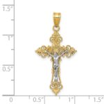 14K Two-Tone Medium Lacy-Edge Inri Crucifix Pendant - Image 3