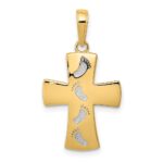 14K and White Rhodium Footprints Cross Pendant