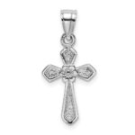 14K White Gold Small Cross with Flower Pendant