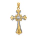 14K with White Rhodium Diamond-Cut Cross Pendant