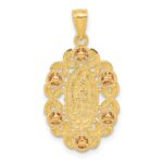 14K Two-Tone with White Rhodium Our Lady of Guadalupe with Flowers Oval Pendant - Image 3