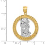 14K and White Rhodium Solid Cut-out St Christopher Medal Round Pendant - Image 4