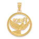 14K and White Rhodium Polished PEACE Dove Circle Pendant - Image 3