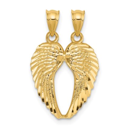 14k Two-Piece Break-Apart Diamond-cut Wings Pendant