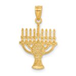 14K and White Rhodium Star of David Menorah Pendant - Image 3