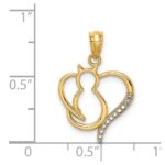 14K and White Rhodium Sitting Cat in a Heart Pendant - Image 4