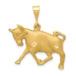 14k Satin Diamond-cut Taurus Zodiac Charm