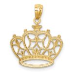 14K and White Rhodium Diamond-cut Filigree Crown Pendant - Image 3