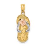 14K Tri Color Plumeria Sandal Pendant
