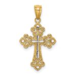 14K with White Rhodium Diamond-cut Cross Pendant
