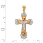 14K Tri-Color and White Rhodium Diamond-cut Crucifix Pendant - Image 4