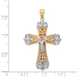 14K Tri-Color and White Rhodium Diamond-cut Crucifix Pendant - Image 4