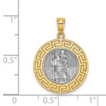 14K and White Rhodium Solid St. Christopher Medal Greek Key Edge Round Pendant - Image 2