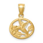 14K Diamond-cut Brushed Hummingbird Pendant