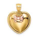 14K with Rose Plating Bow I LOVE YOU Inside Heart Pendant